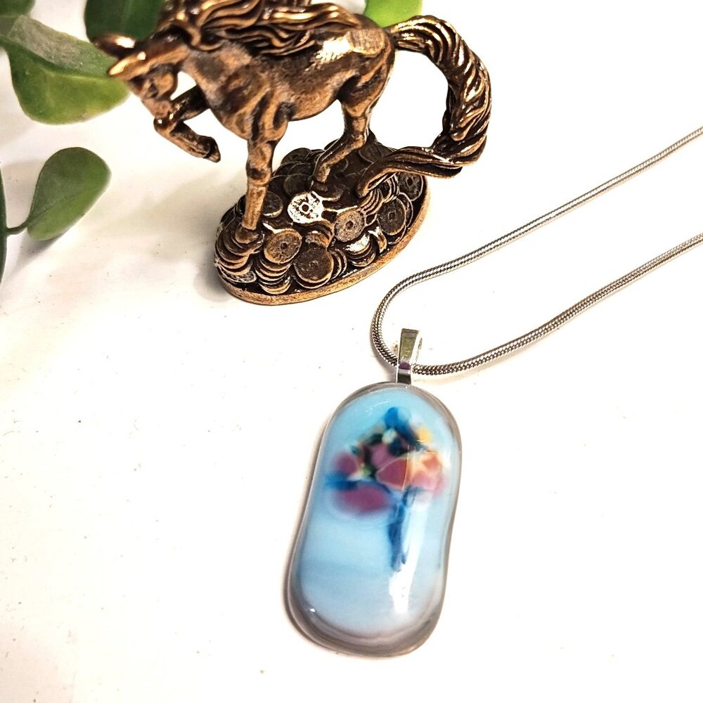 OOAK handcrafted purple pendant Sculptured floral fused glass jewelry + necklace